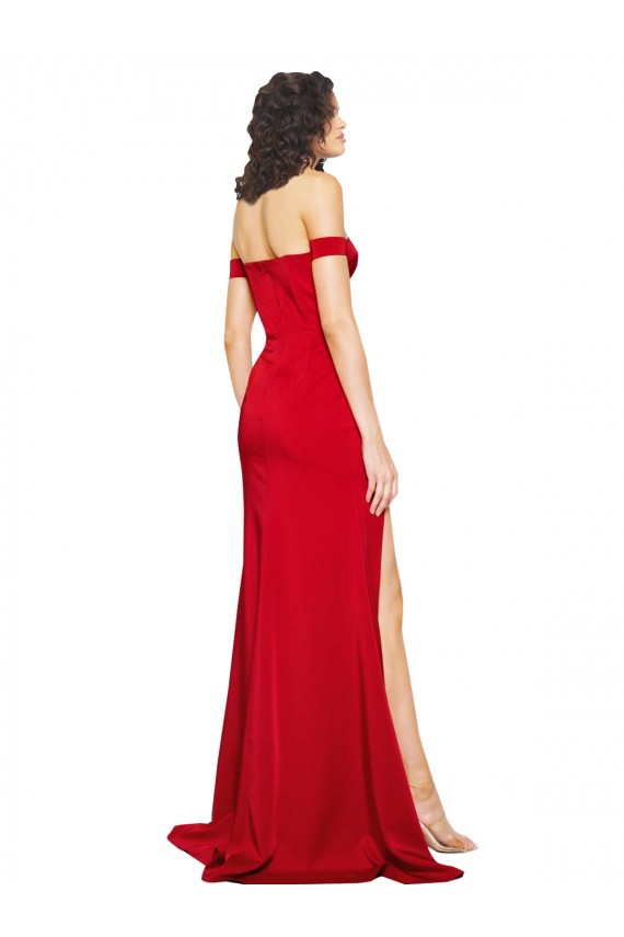 Vermelho Linha A Fora do Ombro Cetim Sedoso Longo Formais Vestidos de Madrinha / Vestidos de Festa Outlet